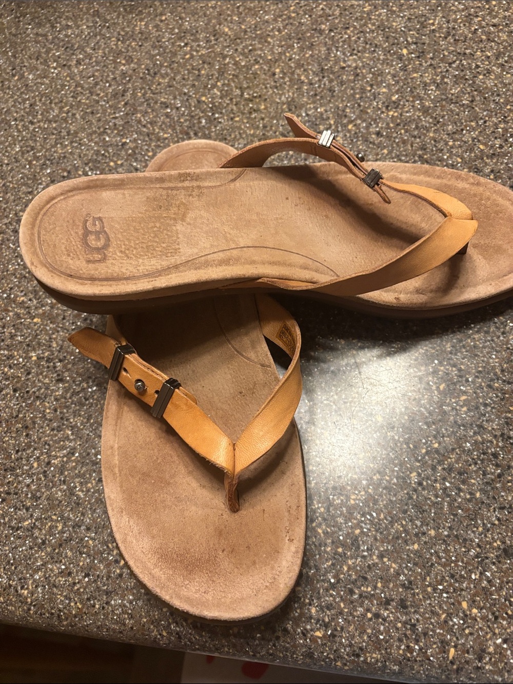 UGG Women's Cognac Leather Thong Sandals